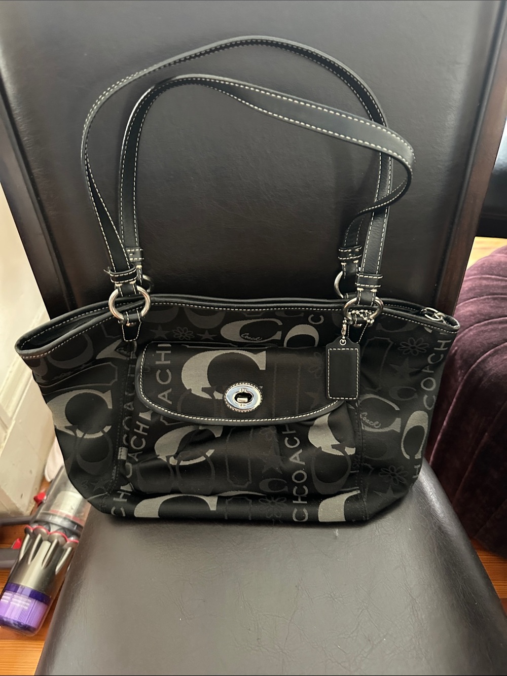 Coach vintage Black & Gray Signature Shoulder Tote